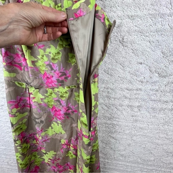 BANANA REPUBLIC Silk Cotton Blend Floral Dress Green Pink Sheath Tank Size 12 - Picture 10 of 16